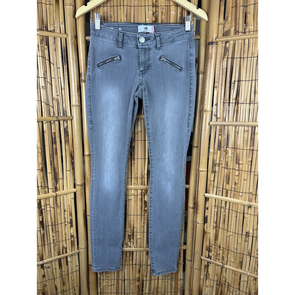 CABI Moto Skinny Low Rise Zip Stretch Jeans Distressed‎ Gray Size 0